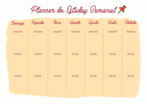 Planner Semanal de Estudos, plataforma para ead