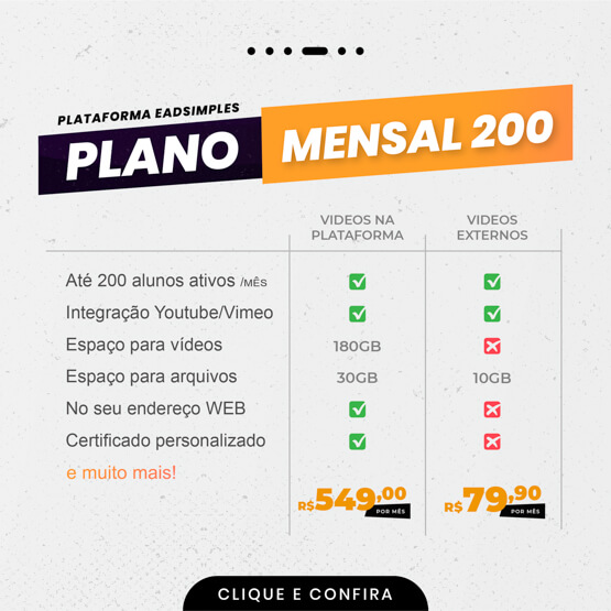 Melhor Plataforma ead plano mensal 200