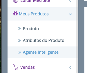 menu administrador opção produtos - agente inteligente